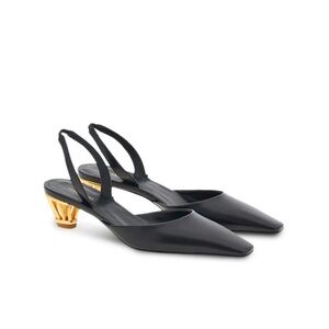 Ferragamo Black Sling Back With Gold Cage Heel